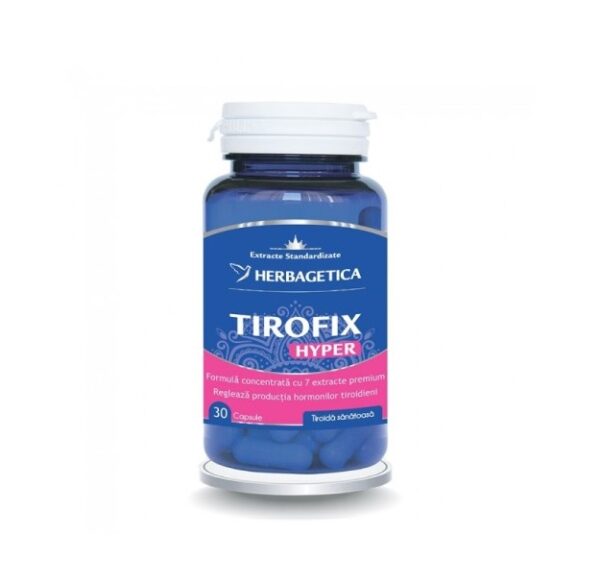 Tirofix Hyper - Capsule 30 Herbagetica Capsule Tirofix Hyper pentru reglarea hormonilor tiroidieni.