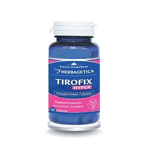 Tirofix Hyper Herbagetica - 60 capsule Capsule Tirofix Hyper Herbagetica pentru reglarea hormonilor tiroidieni.