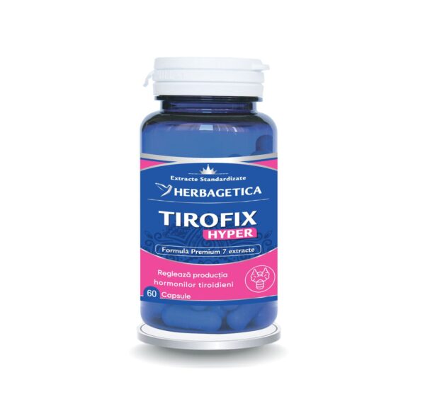 Tirofix Hyper Herbagetica - 60 capsule Capsule Tirofix Hyper Herbagetica pentru reglarea hormonilor tiroidieni.