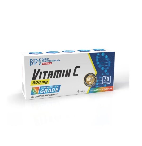 Vitamina C 500 mg, supliment alimentar pentru întărirea sistemului imunitar, disponibil în Farmacia.