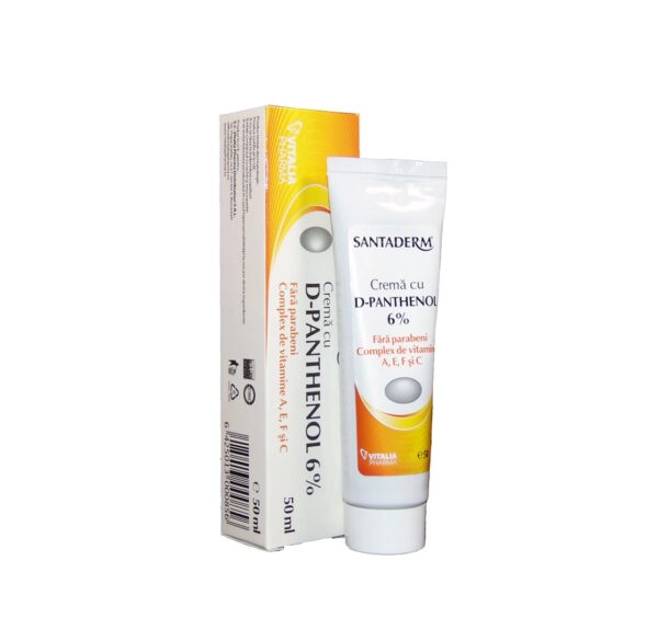 Crema cu D-Pantenol Santaderm 50ml Crema Santaderm cu D-Pantenol pentru piele, 50ml.