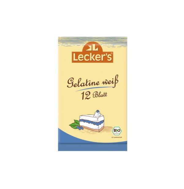 Gelatina Alba Bio Lecker's Gelatina bio Alba Lecker's, 12 foi, 20g, pentru deserturi.