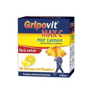 gripovit-max-c-hot-lemon-fara-zahar-10-plicuri-zdrovit-O44532-farmacia-morpheus Gripovit Max C Hot Lemon Fara Zahar, 10 Plicuri, Zdrovit