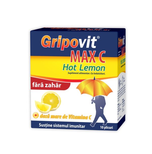 Gripovit Max C Hot Lemon Fara Zahar, 10 Plicuri, Zdrovit