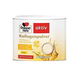 Cutie cu pulbere de colagen cu vitamine C, zinc și biotină.