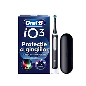 Periuta de Dinti Electrica iO 3, 1 Rezerva, 1 Trusa de Voiaj, Negru, Oral-B