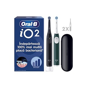 Set 2 Periute de Dinti Rlectrice iO 2, Negru si Verde, 2 Capete de Periaj, Incarcator, Oral-B
