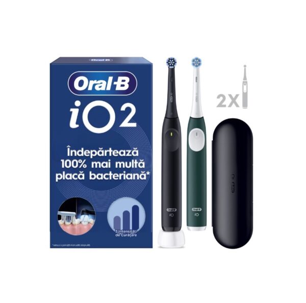 Set 2 Periute de Dinti Rlectrice iO 2, Negru si Verde, 2 Capete de Periaj, Incarcator, Oral-B