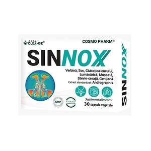 Sinnox - Capsule Vegetale CosmoPharm Cutie cu capsule vegetale Sinnox de la CosmoPharm pentru detoxifiere.