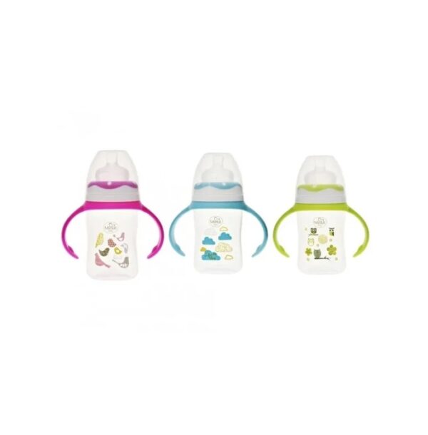 biberon-cu-gat-larg-si-manere-diverse-culori-tetina-silicon-0-150-ml-minut-baby-O34747-farmacia-morpheus Biberon cu Manere si Tetina din Silicon pentru +3 Luni Baby, 125ml, Minut