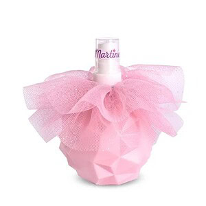 Parfum de Corp Albastru cu Sclipici Parfum de corp albastru cu sclipici, în recipient decorativ roz cu tull roz.