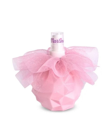 Parfum de Corp Albastru cu Sclipici Parfum de corp albastru cu sclipici, în recipient decorativ roz cu tull roz.