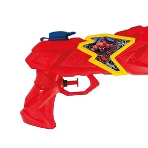 Pistol de jucărie cu spumă Spiderman pentru copii, culoare roșie și albastră.