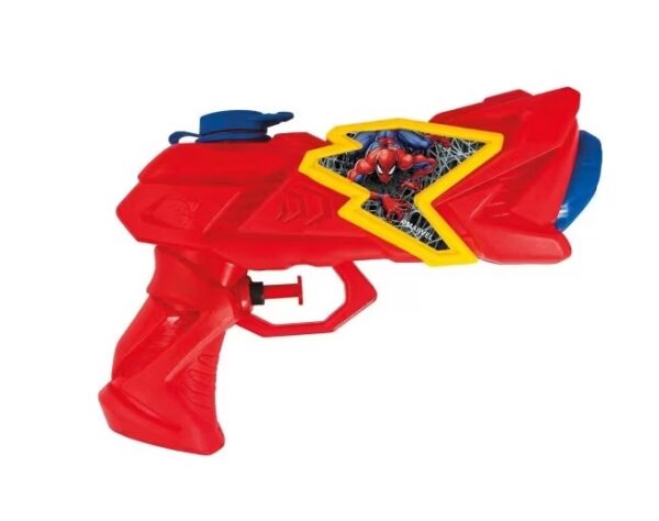 Pistol cu spumă Spiderman pentru copii Pistol de jucărie cu spumă Spiderman pentru copii, culoare roșie și albastră.