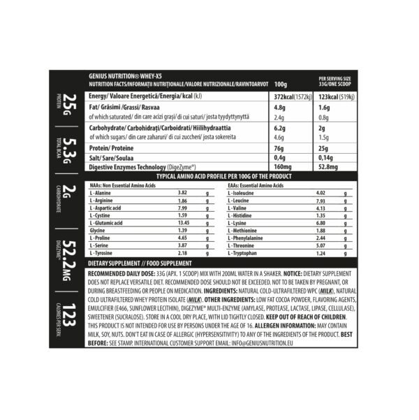 Pudra Proteica cu Aroma de Caramel Sarat, 2000g, Whey-X5 Salted Caramel, Genius Nutrition