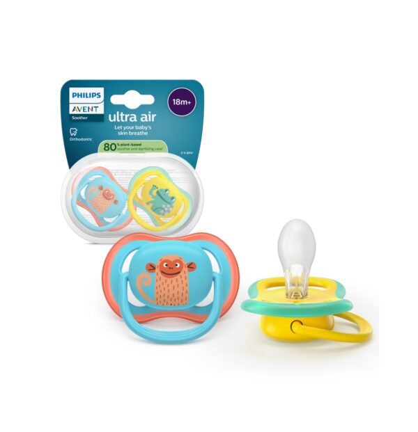 Set 2 Suzete Ultra Air, Albastru/Galben, 18 Luni+, SCF349/58, Philips Avent