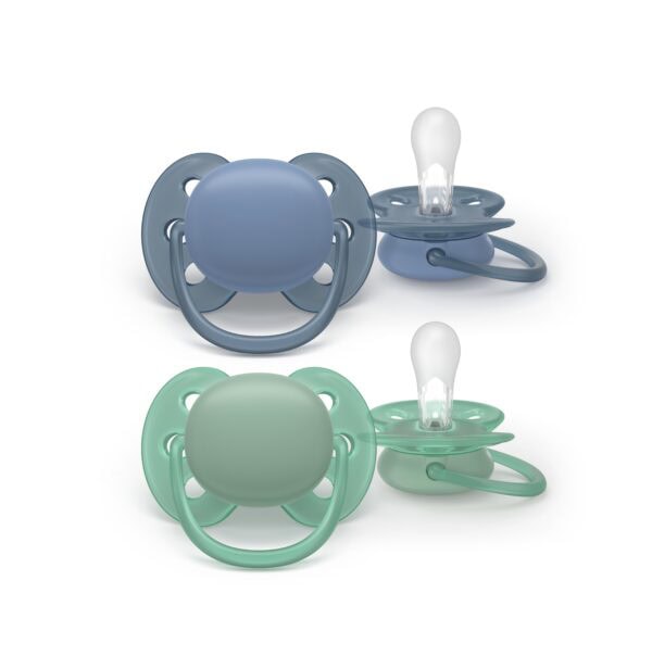 Set 2 Suzete Ultra Soft Pacifier, Albastru/Verde, 6-18 Luni, SCF091/42, Philips Avent