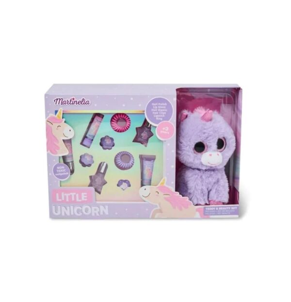 Set Make-Up Little Unicorn Martinelia Set de machiaj pentru copii cu unicorn, incluind produse și jucărie.