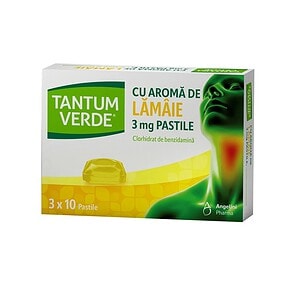Tantum Verde cu Aroma de Lamaie, 3 mg, 3 x 10 Pastile, Angelini