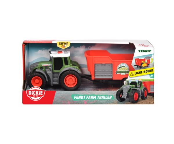 Tractor Fendt cu remorcă pentru joacă și colecție de jucării.