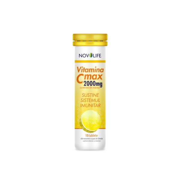 Vitamina C Max efervescenta Novolife Supliment de vitamina C efervescenta cu extract de maces, 2000mg, pentru sistemul imunitar.