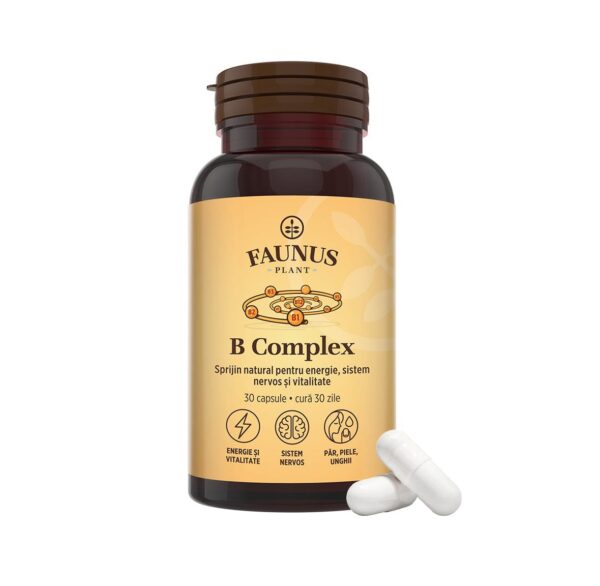 Supliment B Complex Faunus 30 capsule Cutie cu capsule B Complex Faunus pentru energie si vitalitate.