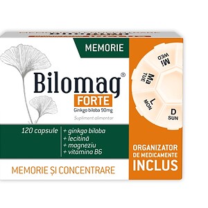 Bilomag Forte - Memorie și Concentrare Cutie cu 120 capsule Bilomag Forte pentru memorie și concentrare.