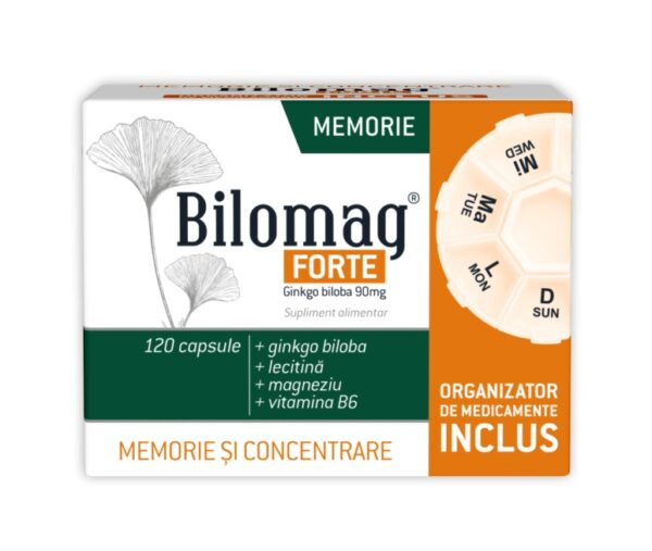 Bilomag Forte - Memorie și Concentrare Cutie cu 120 capsule Bilomag Forte pentru memorie și concentrare.