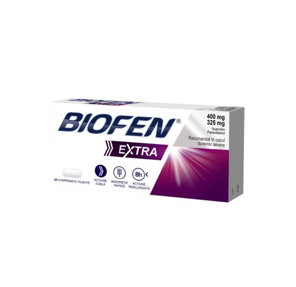 Cutie cu comprimate Biofen Extra pentru durere și febră.