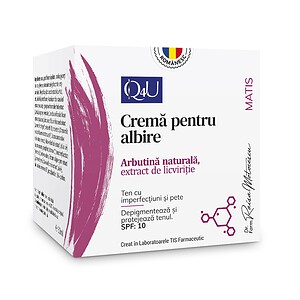 Crema pentru albire Q4U Matis 50ml Crema pentru albire cu extract de licviție, SPF 10, pentru imperfectiuni.
