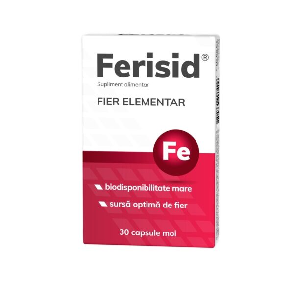 Ferisid Fier Elementar - 30 capsule Ferisid Fier Elementar, supliment de fier pentru sănătate, 30 capsule moi.