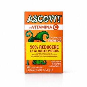 Ascovit cu Vitamina C - Farmacia Morpheus Cutie Ascovit cu Vitamina C cu aroma de capsună, 20 comprimate, reducere 50%.