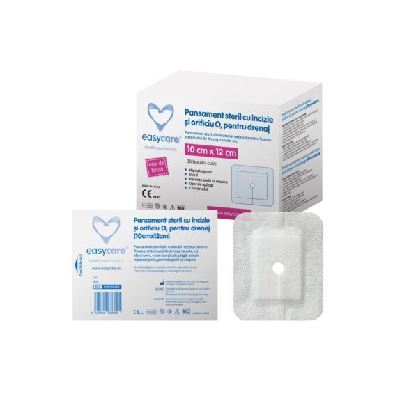 pansament-steril-cu-incizie-si-orificiu-o-pentru-drenaj-10x12cm-30-bucati-easycare-O43112-farmacia-morpheus Pansament Steril cu Incizie si Orificiu O, pentru Drenaj 10x12cm, 30 Bucati, Easycare