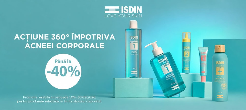 Gama ISDIN pentru combaterea acneei și îngrijirea pielii.