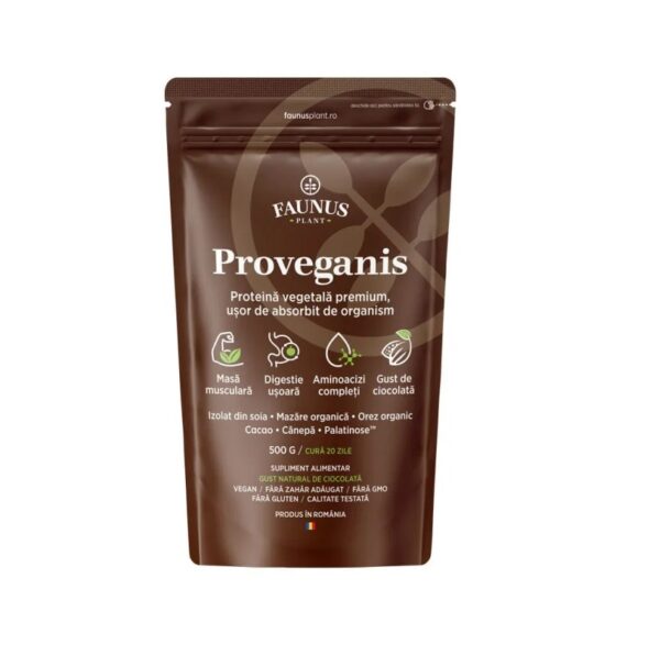 Proveganis Pudra Proteica Vegetala cu Ciocolata Pudra proteica vegetala cu ciocolata Proveganis, 500g, Faunus Plant.