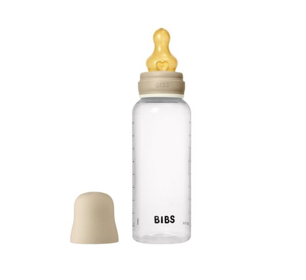 Sticlă de biberon BIBS fosforescentă Biberon BIBS din sticlă cu tetină latex și capac de protecție.