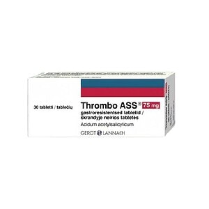 Thrombo ASS 75 mg, 30 comprimate Cutie cu medicament Thrombo ASS 75 mg pentru prevenirea cheagurilor de sânge.