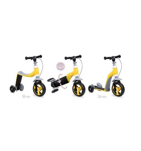 Trotineta 2in1 Elios Yellow Momi Trotineta transformabilă pentru copii, galbenă, cu roți de 18 și 24+ inch.