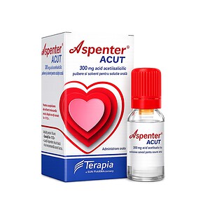 Aspenter ACUT 300 mg pulbere pentru soluție orală Cutie și flacon cu Aspenter ACUT 300 mg pentru terapie.
