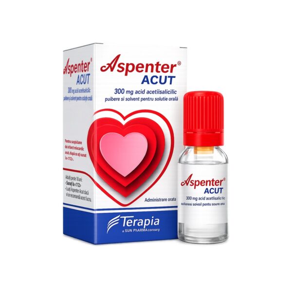 Cutie și flacon cu Aspenter ACUT 300 mg pentru terapie.