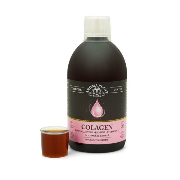 Colagen cu Zinc, Aloe Vera, Biotina si Vitamina C Sticla de colagen cu zinc, aloe vera, biotina si vitamina C pentru sanatate.