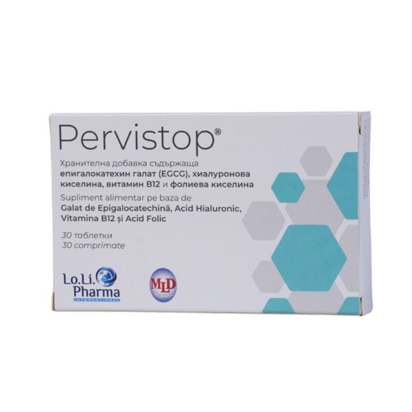 Pervistop - Supliment cu vitamine si acid hialuric Cutie Pervistop cu 30 comprimate, supliment cu vitamine si acid hialuric.