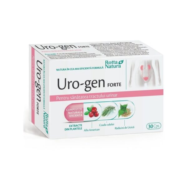 Uro-gen Forte - Supliment pentru sănătatea urinară Cutie Uro-gen Forte cu extracte naturale pentru sănătatea tractului urinar.
